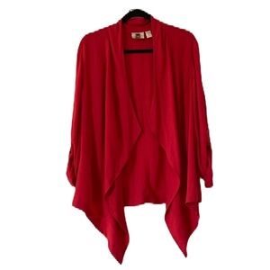 Chico’s Size 2 Red Jacket Waterfall Cardigan Draped Open‎ Front Chicos Large